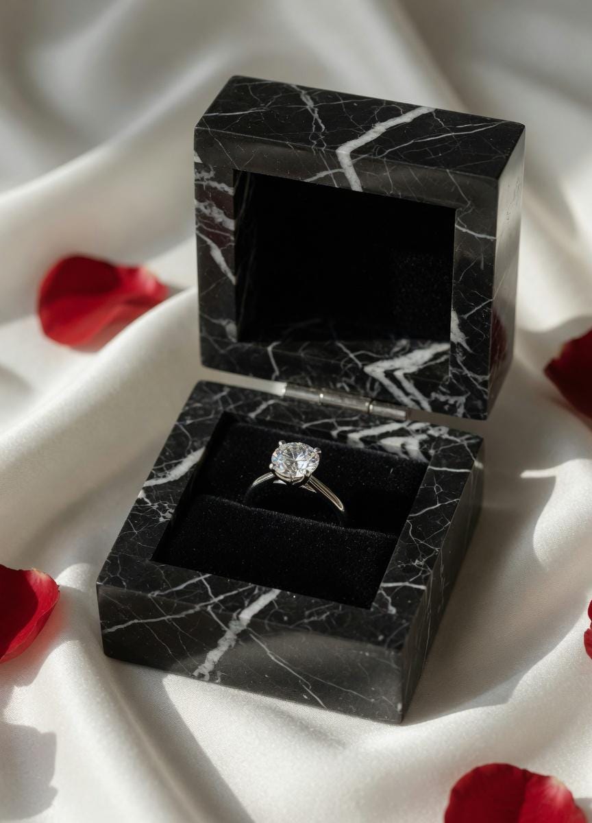 Mixed White Nero Marquina Marble Ring Box a beautiful box perfect for a proposal or display a perfect keepsake that will be treasure forever
