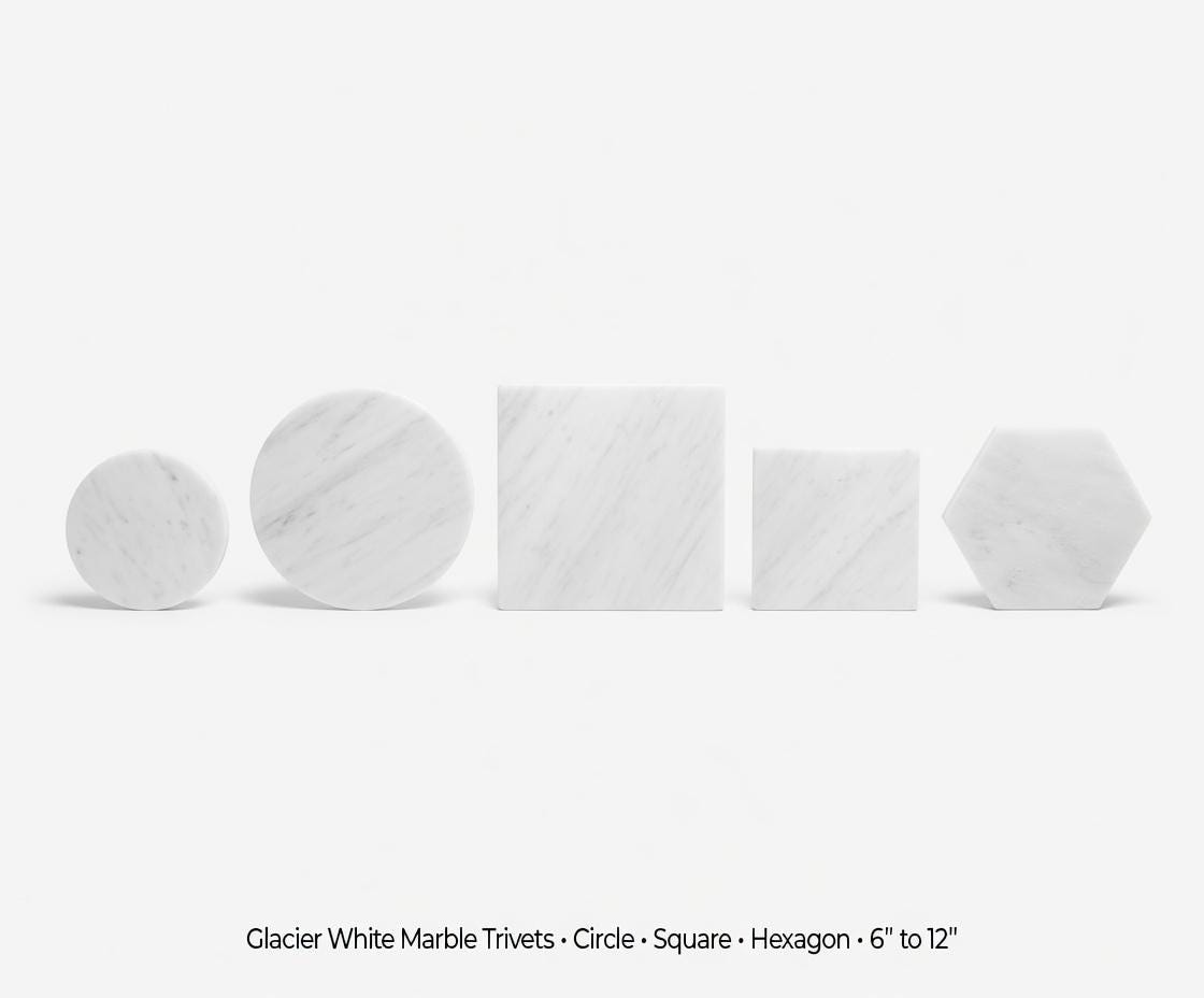 Glacier White Marble Trivets / Tabletops / Decorative Marble Pieces in many shapes and sizes FREE SHIPPING