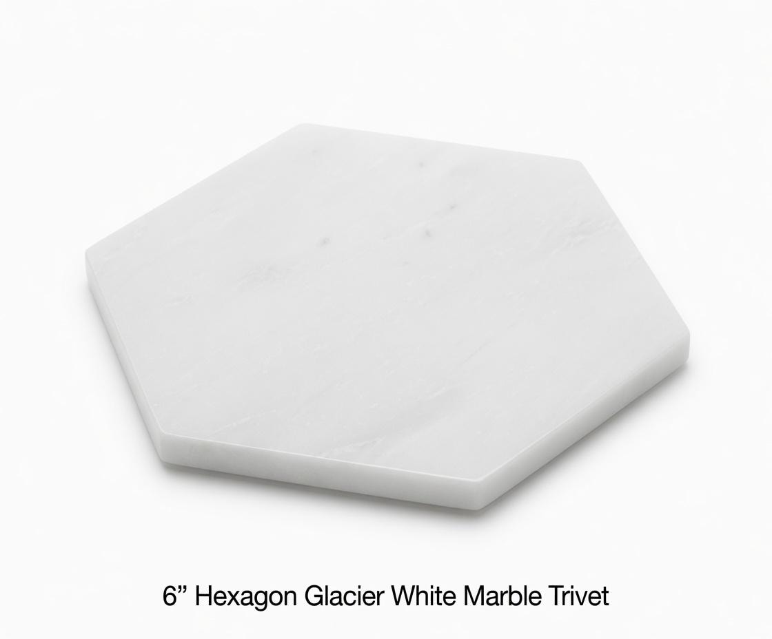 Handmade Glacier White Marble,  Hot plate. Perfect to protect your table from hot pots and pans 6" available in 3 shapes.