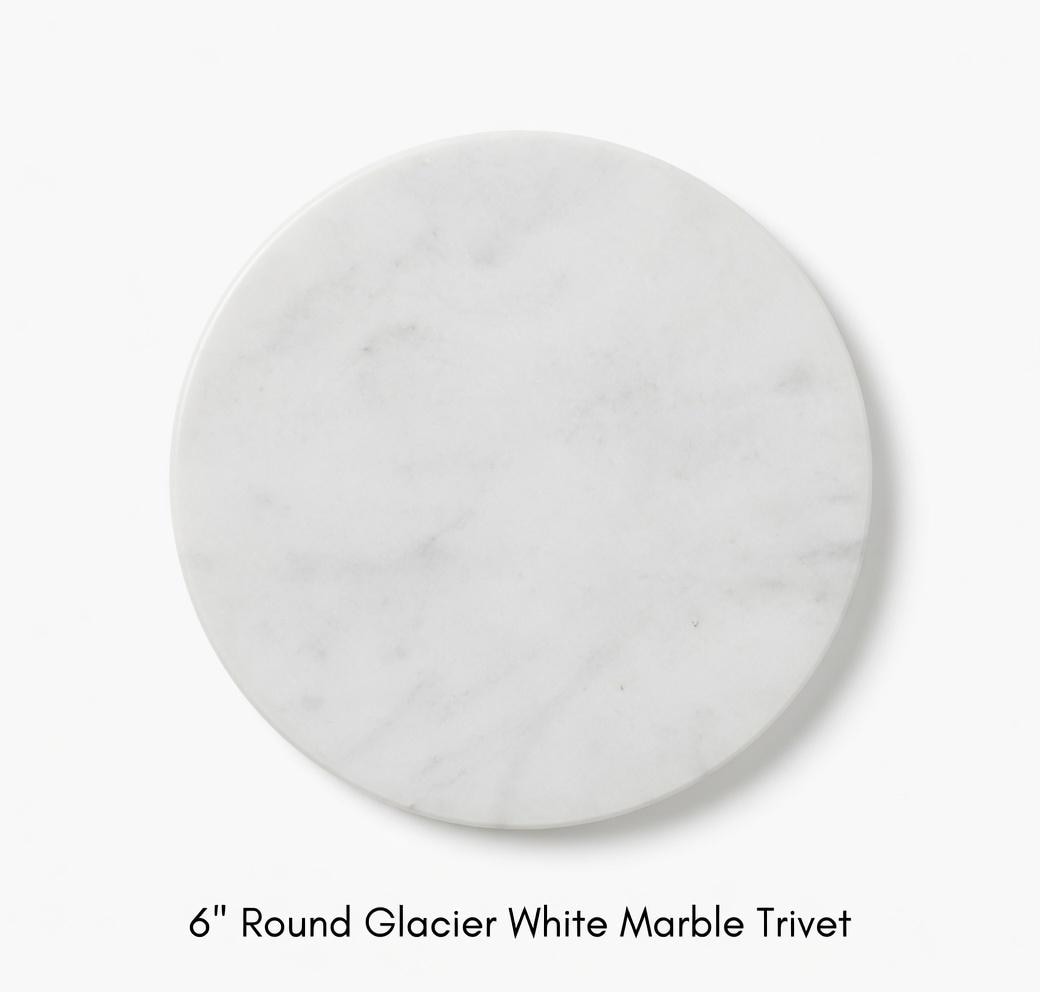 Handmade Glacier White Marble,  Hot plate. Perfect to protect your table from hot pots and pans 6" available in 3 shapes.