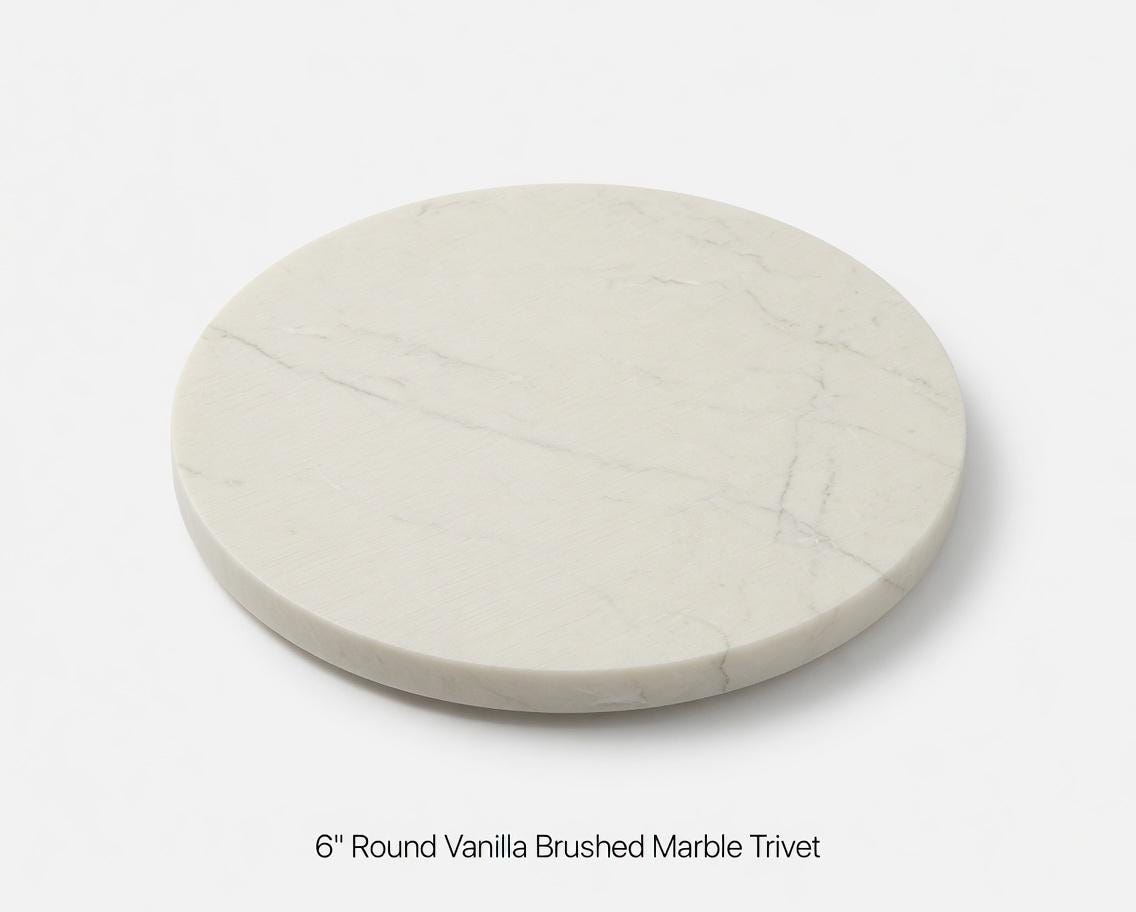 Handmade Vanilla Brushed Marble Trivet, Hot Plate, 6 Inch
