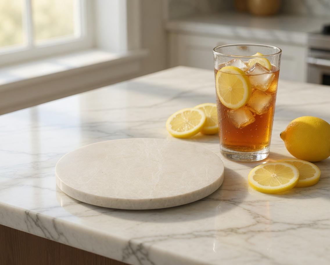 Handmade Vanilla Brushed Marble Trivet, Hot Plate, 6 Inch