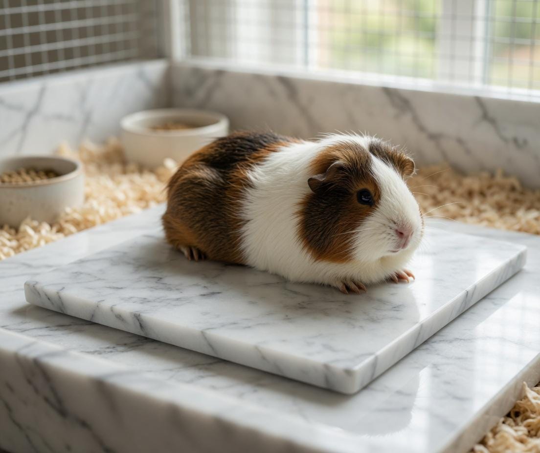 Bianco Carrara Marble stone cooling pad for Guinea Pig, Chinchilla,  Hamster etc... available in many sizes.