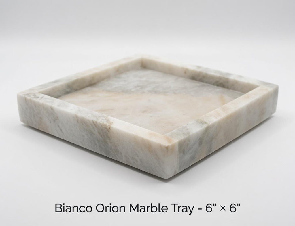 Handmade Bianco Orion Tray 6" × 6" height 1", perfect for your nightstand, bathroom, or change tray beautiful decor