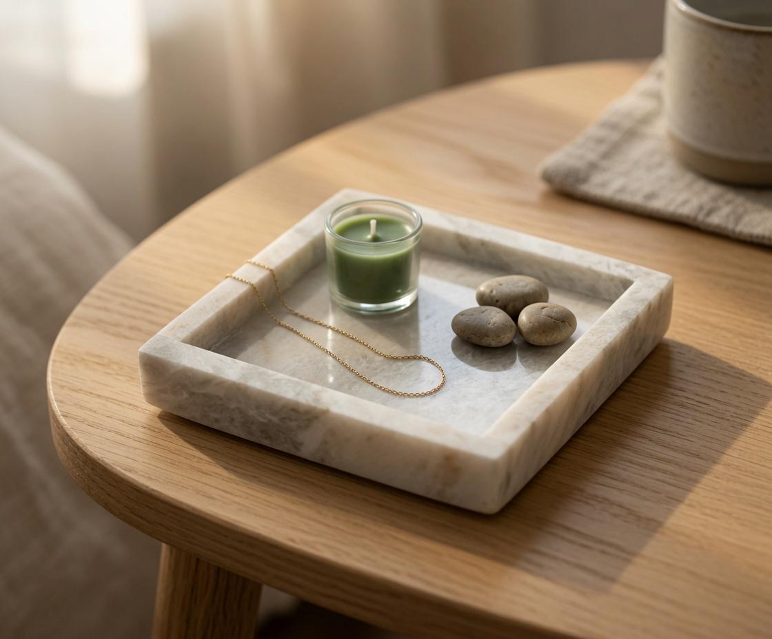 Handmade Bianco Orion Tray 6" × 6" height 1", perfect for your nightstand, bathroom, or change tray beautiful decor