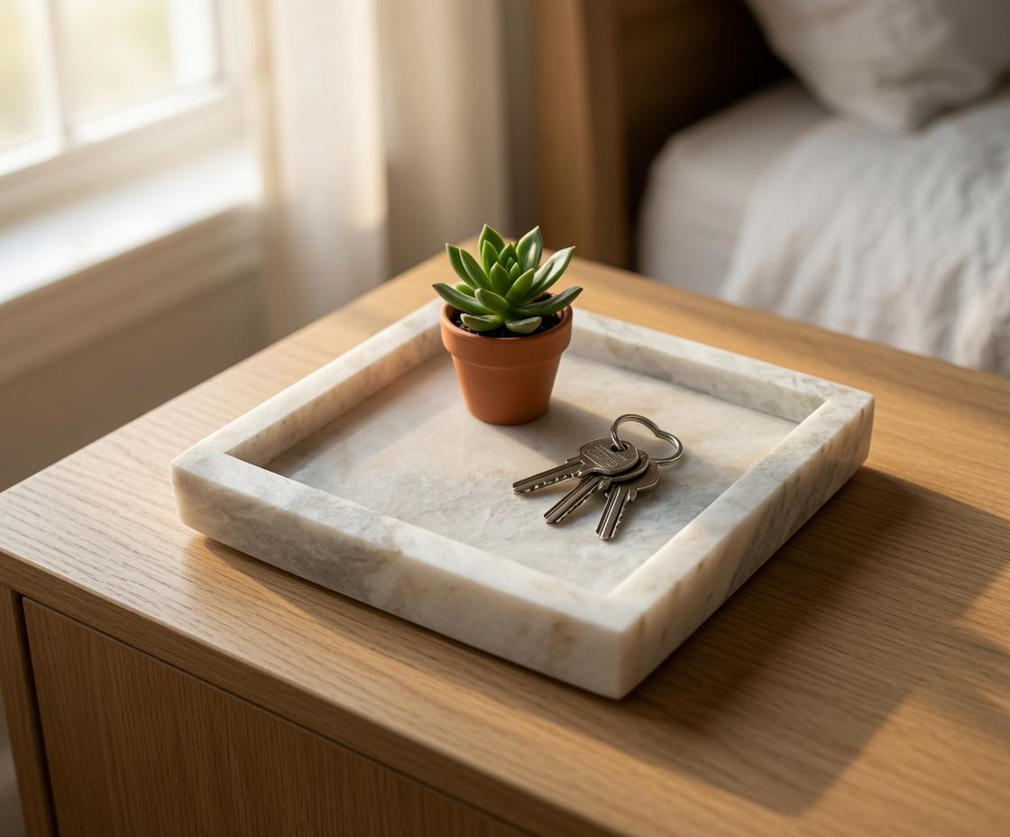 Handmade Bianco Orion Tray 6" × 6" height 1", perfect for your nightstand, bathroom, or change tray beautiful decor