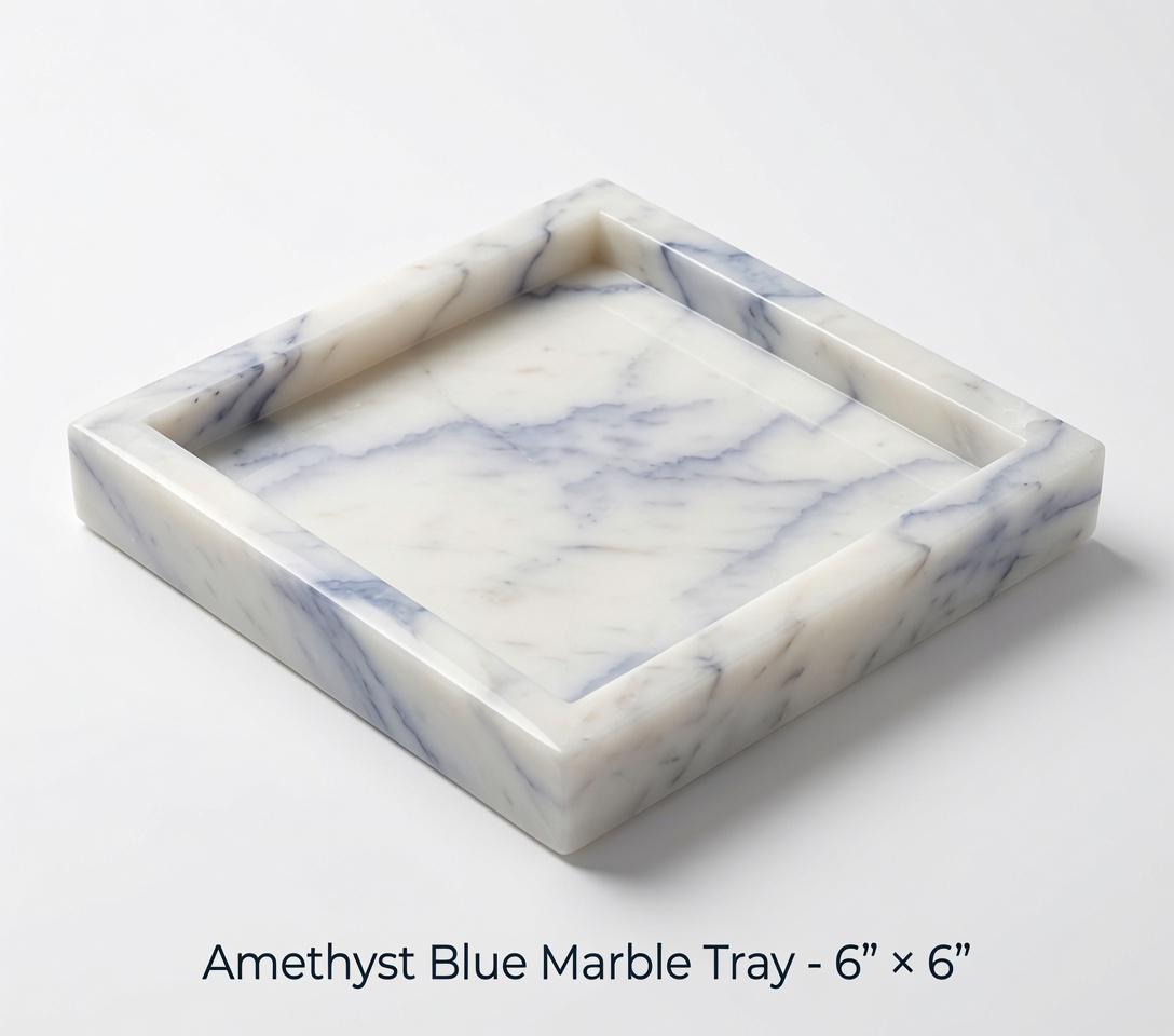 Handmade Amethyst Blue Marble Tray 6" × 6" height 1", perfect for your nightstand, bathroom, or just beautiful decor.