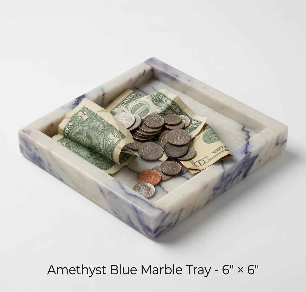 Handmade Amethyst Blue Marble Tray 6" × 6" height 1", perfect for your nightstand, bathroom, or just beautiful decor.