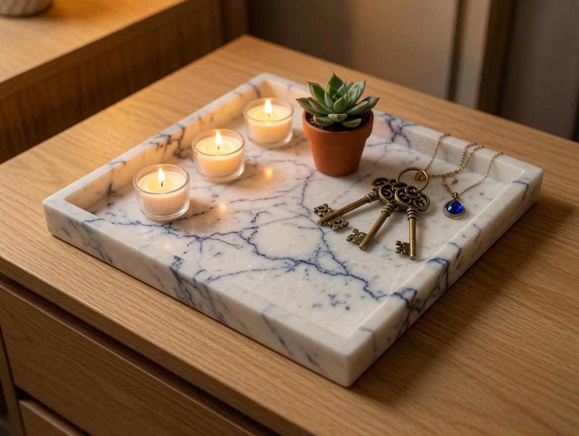 Handmade Amethyst Blue Marble Tray 12" × 12" height 1", perfect for your centerpiece or beautiful decor. Free Shipping to USA
