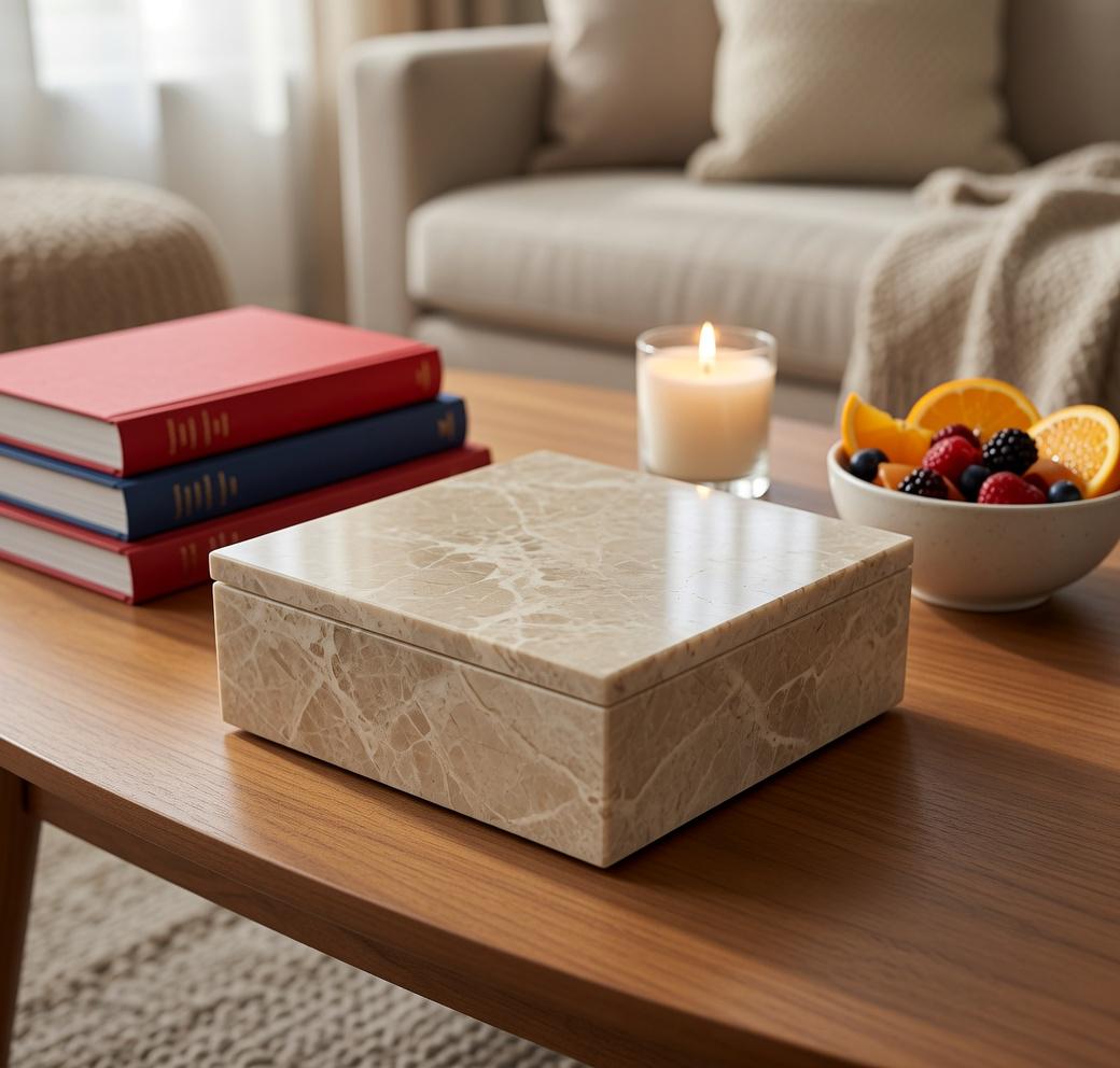 Handmade Emperador Light Marble Box 7 3/4"×7 3/4" height 3 5/8" Free Shipping