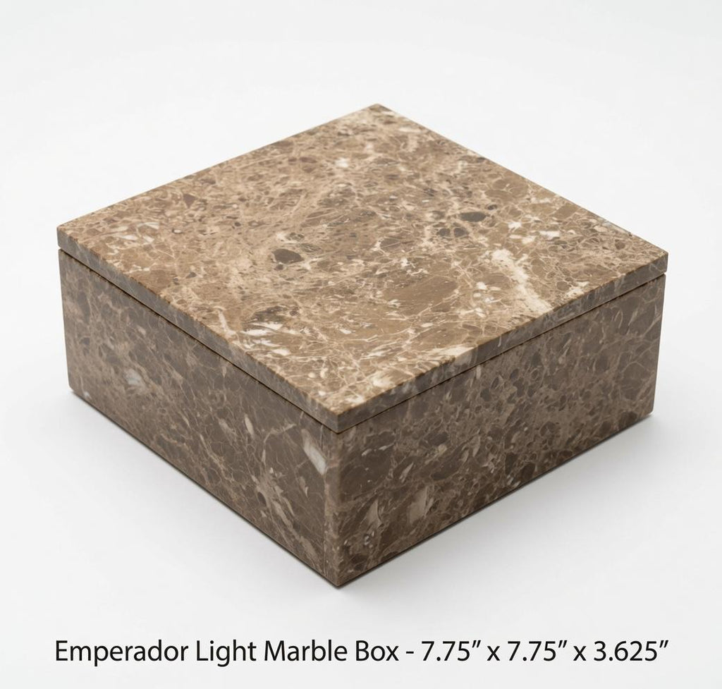 Handmade Emperador Light Marble Box 7 3/4"×7 3/4" height 3 5/8" Free Shipping