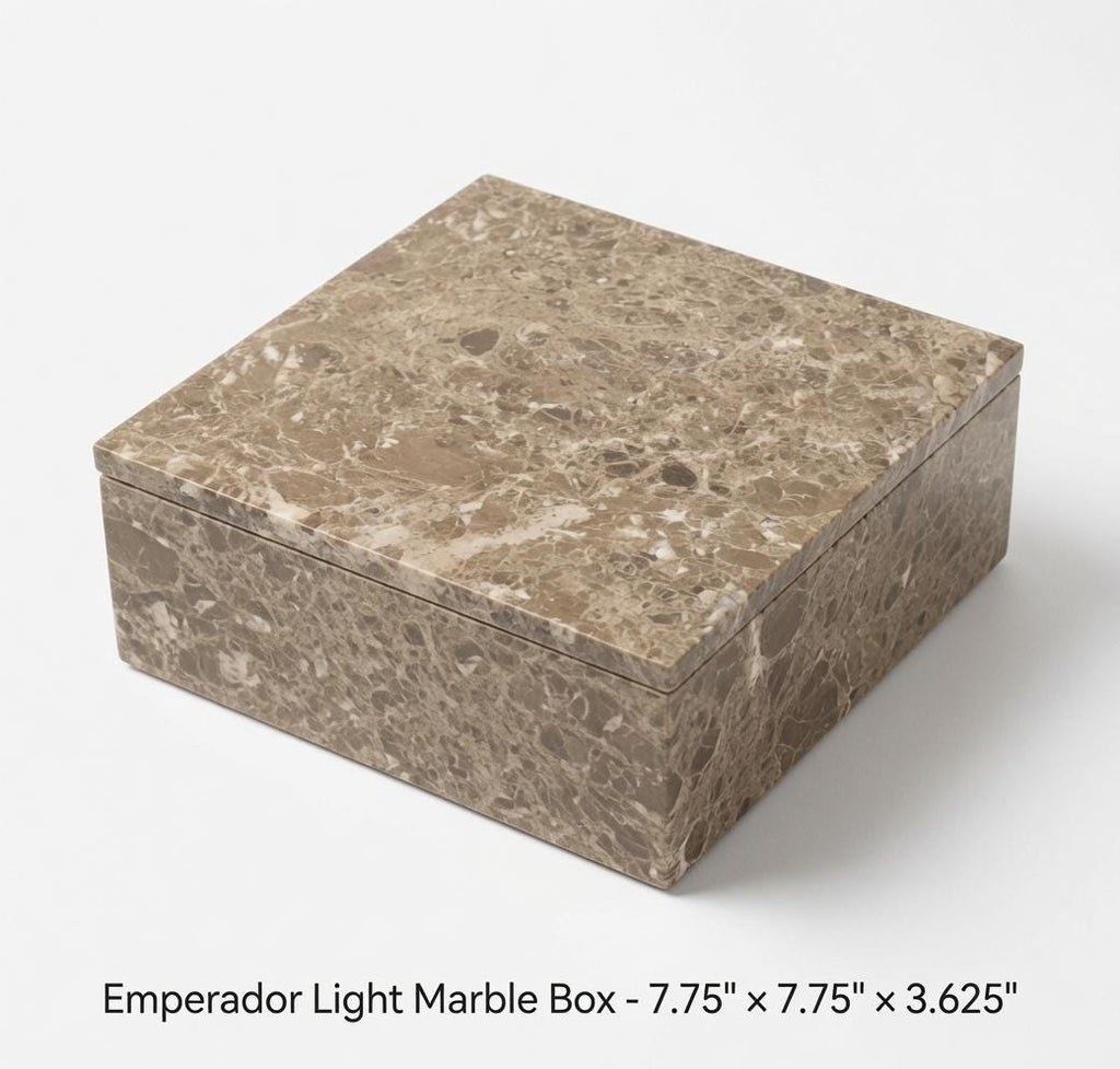Handmade Emperador Light Marble Box 7 3/4"×7 3/4" height 3 5/8" Free Shipping