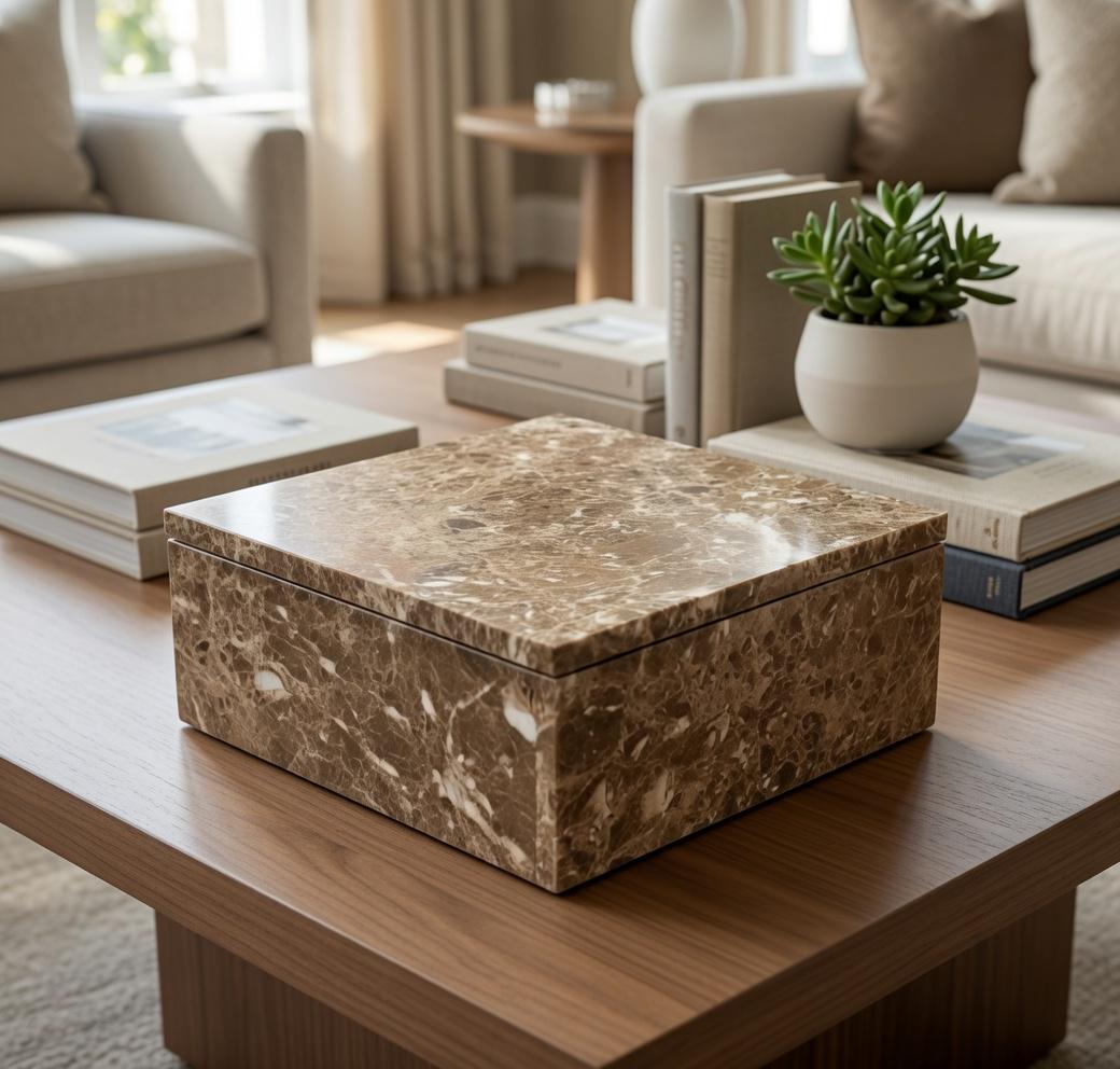 Handmade Emperador Light Marble Box 7 3/4"×7 3/4" height 3 5/8" Free Shipping