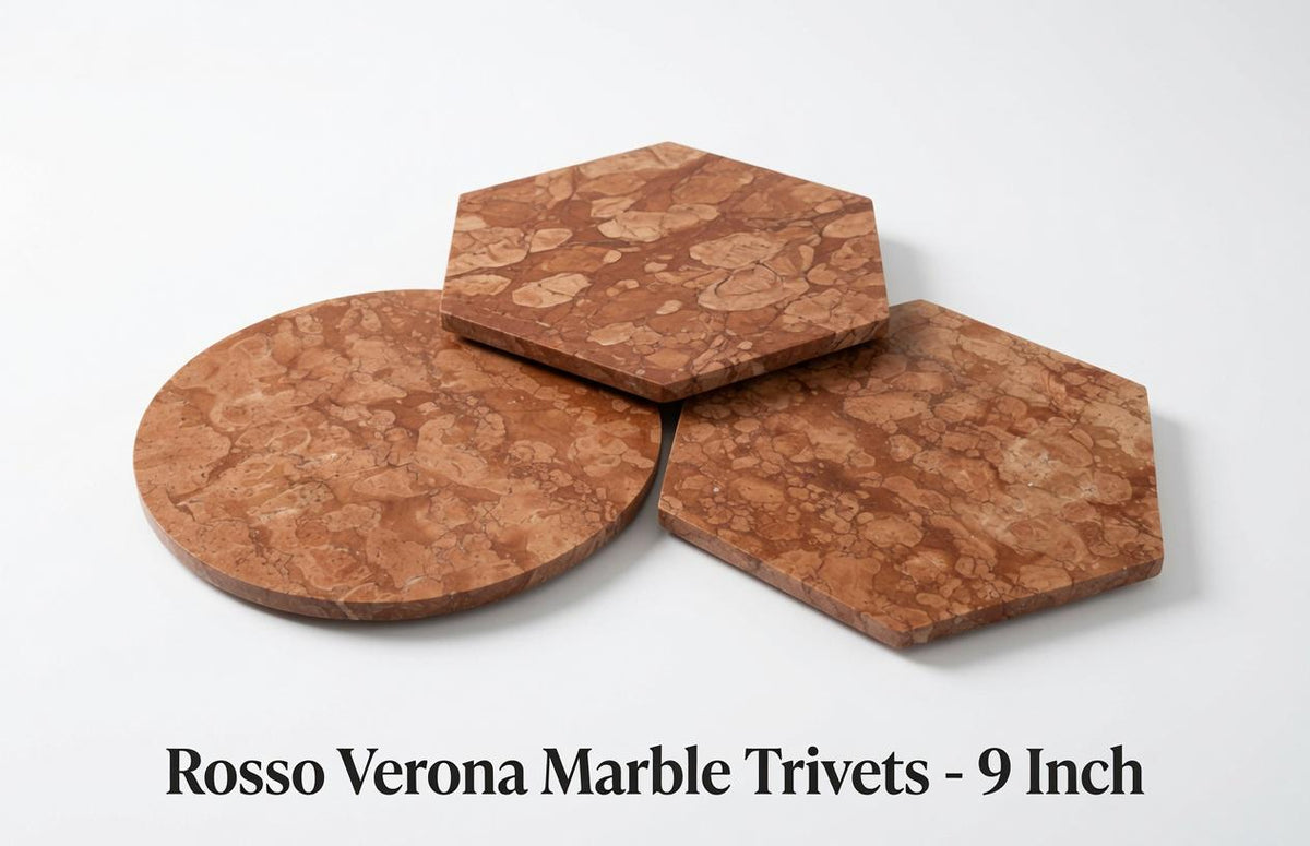 Rosso Verona Marble Trivet, Italian Hot Plate, Circle Square Hexagon, 9 Inch beautiful elegant marble