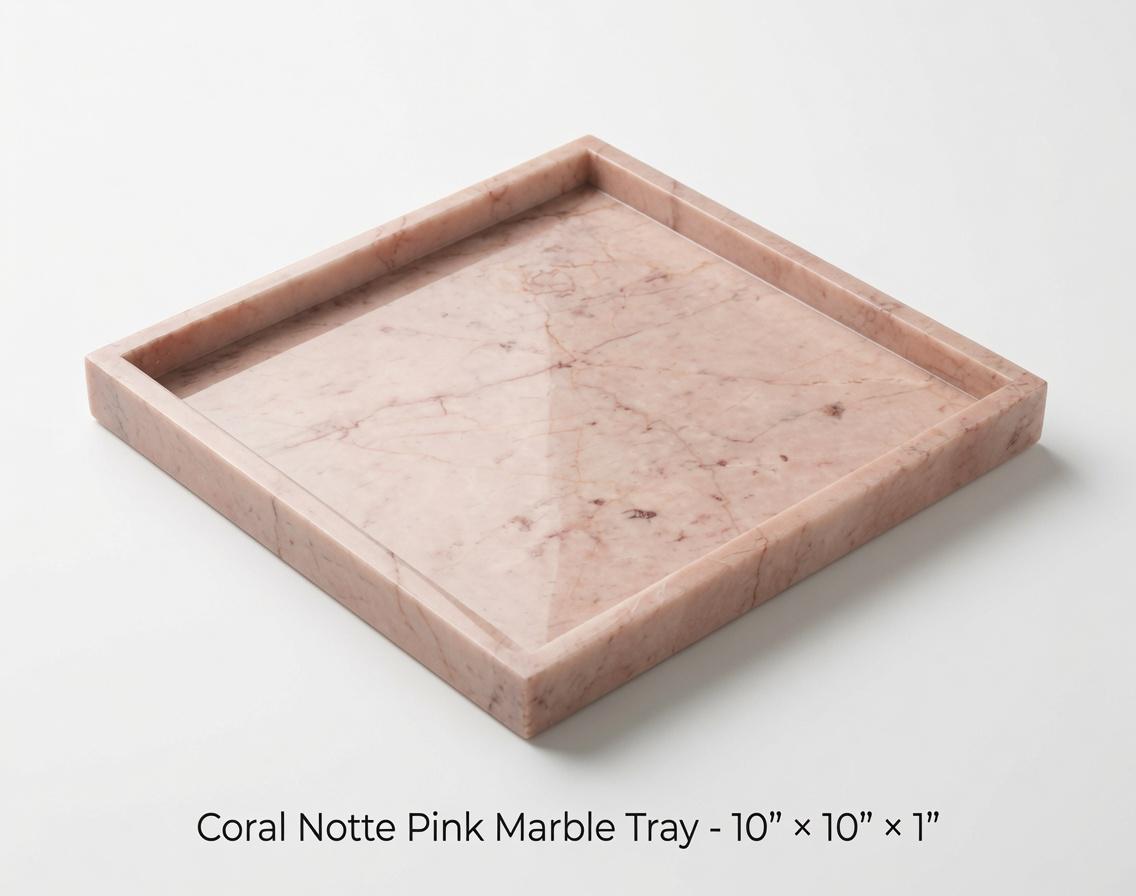 Coral Notte Pink Marble Tray 10" × 10" height 1", perfect for your centerpiece or beautiful decor. Free Shipping to USA