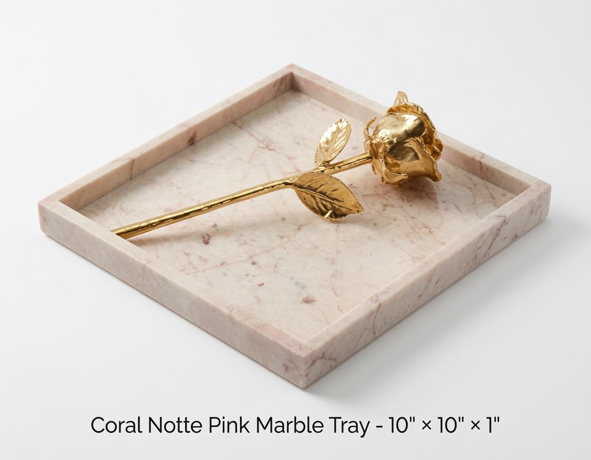 Coral Notte Pink Marble Tray 10" × 10" height 1", perfect for your centerpiece or beautiful decor. Free Shipping to USA