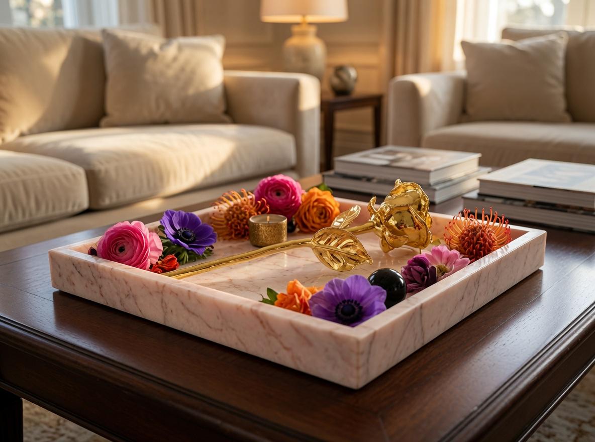 Coral Notte Pink Tray, 12x12 Centerpiece Decor