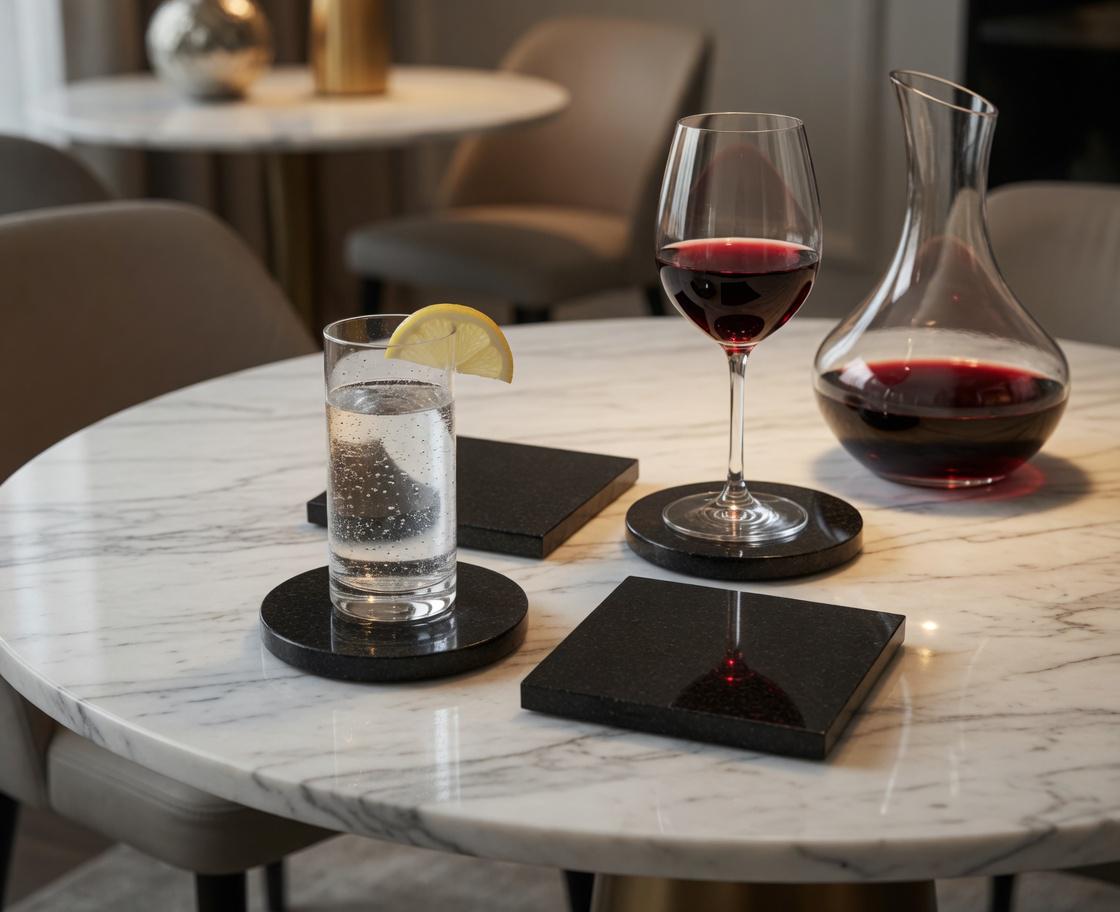 Handmade Absolute Black Granite Coasters, Set of 4