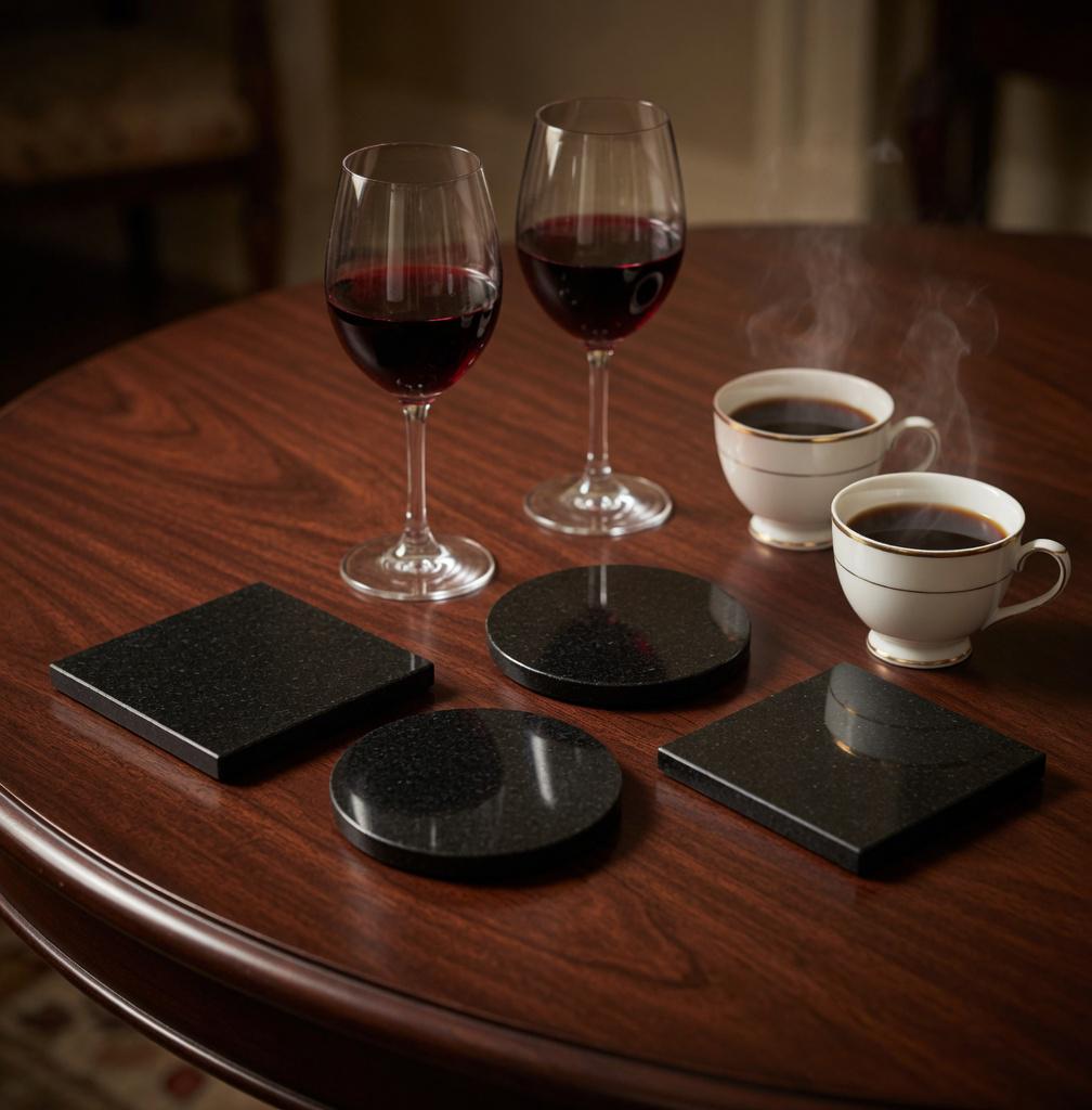 Handmade Absolute Black Granite Coasters, Set of 4