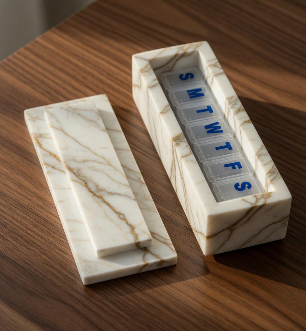 Marble Box weekly pill organizer box 7"×2 1/4" height 2 3/8" available in a variety of stone types with weakly pill organizer FREE SHIPPING