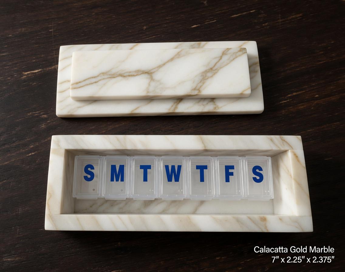 Marble Box weekly pill organizer box 7"×2 1/4" height 2 3/8" available in a variety of stone types with weakly pill organizer FREE SHIPPING
