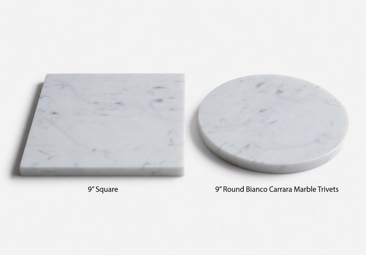 Handmade Bianco Carrara Marble,  Hot plate. Perfect to protect your table from hot pots and pans 9" available in 3 shapes.