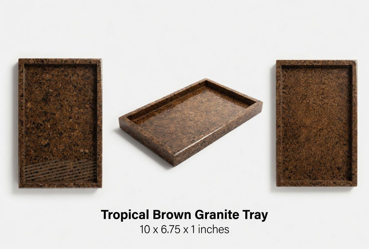 Handmade Tropical Brown Granite Tray 10"×6 3/4" height 1" A deep dark brown and beige FREE SHIPPING