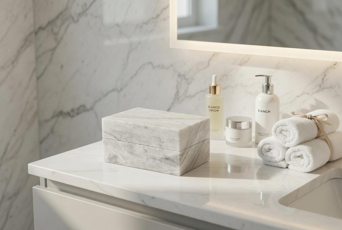 Bianco Orion Marble Double Ring Box a beautiful box perfect for a proposal or display a perfect keepsake that will be treasure forever