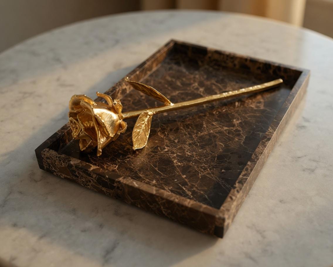Emperador Dark Marble Tray 12" × 8" x 1"(height)Handmade, Free Shipping, Beautiful, Beautiful perfect for a housewarming gift. Centerpiece