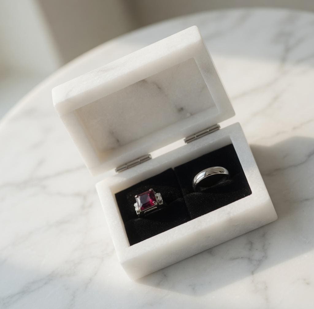 Glacier White Marble Double Ring Box a beautiful box perfect for a proposal or display a perfect keepsake that will be treasure forever