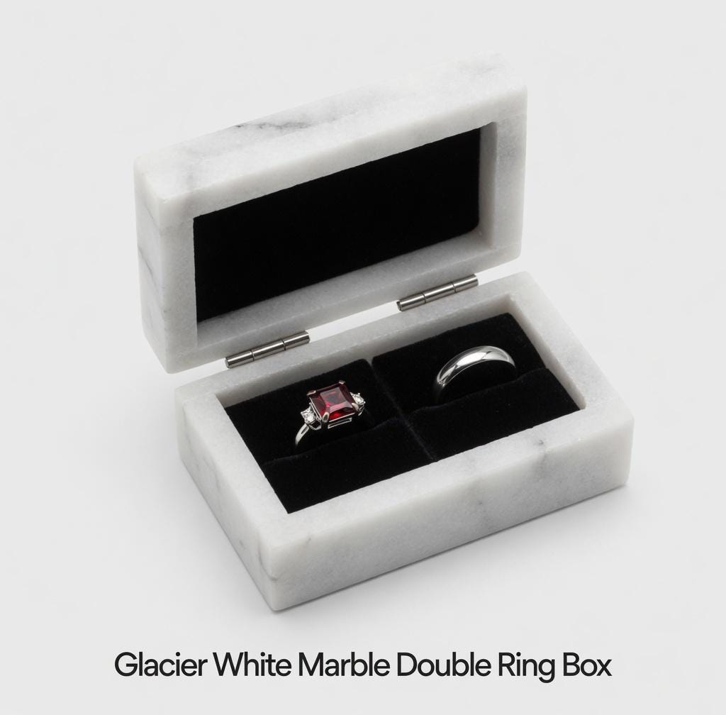 Glacier White Marble Double Ring Box a beautiful box perfect for a proposal or display a perfect keepsake that will be treasure forever