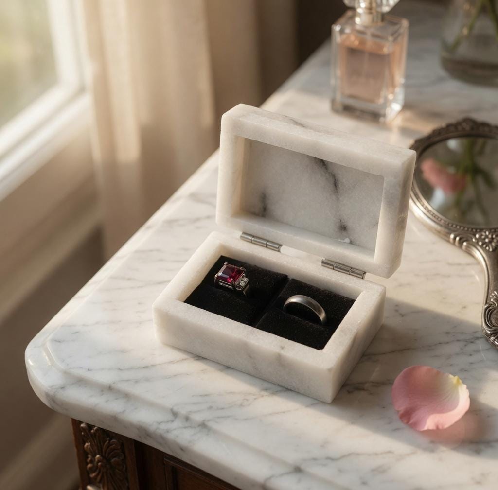 Glacier White Marble Double Ring Box a beautiful box perfect for a proposal or display a perfect keepsake that will be treasure forever