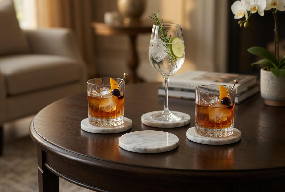 Bianco Carrara Marble Coasters, Set of 4, Round or Square
