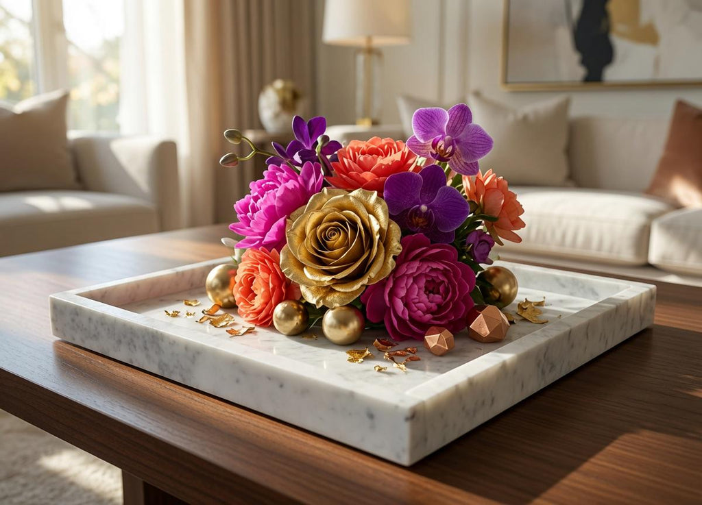 Handmade Bianco Carrara Marble Tray, Table Centerpiece (12"x12")