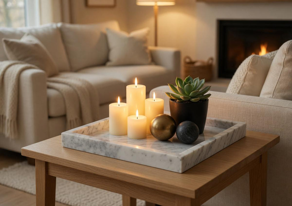 Handmade Bianco Carrara Marble Tray, Table Centerpiece (12"x12")