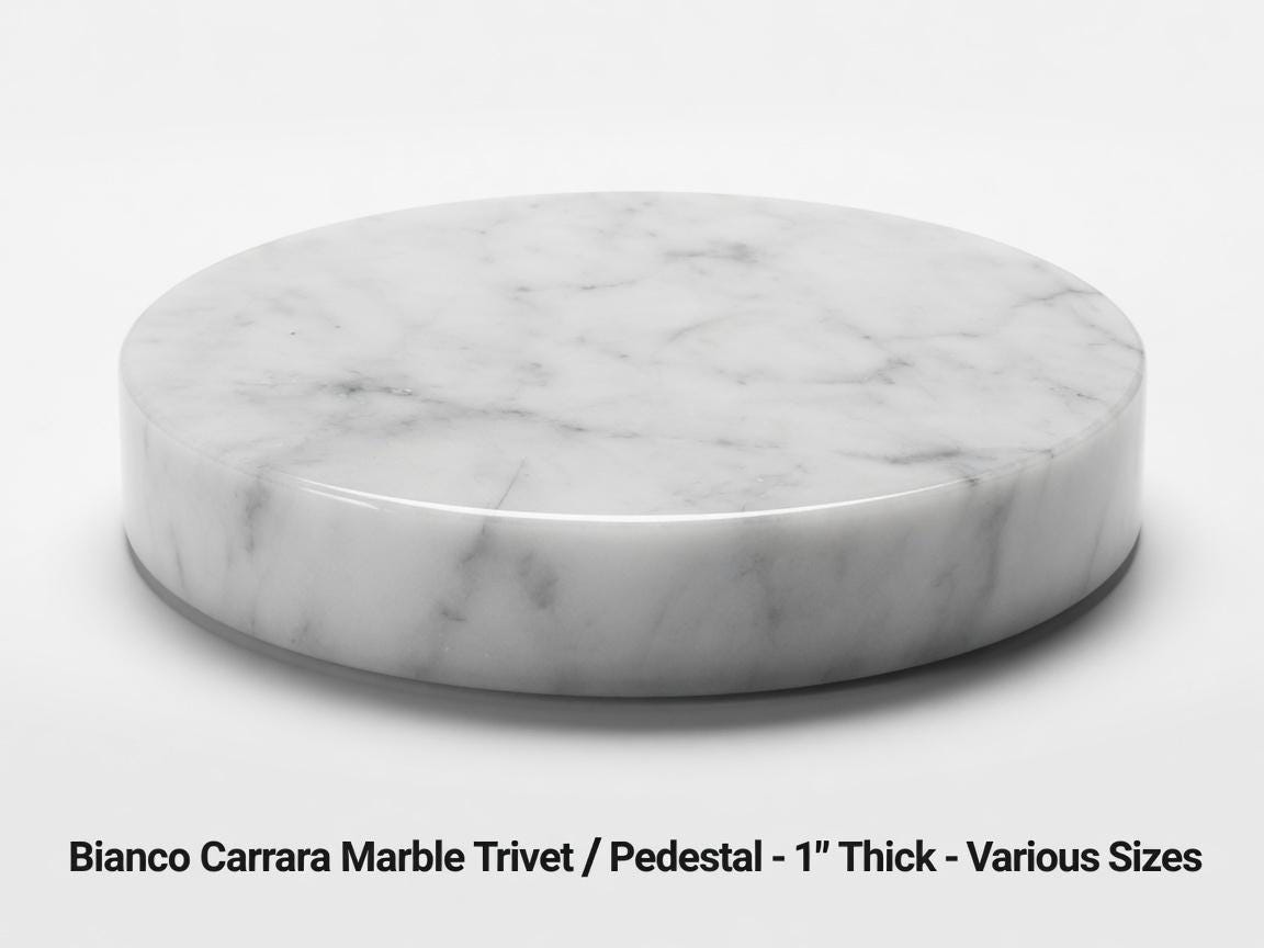 Bianco Carrara Marble 1" Thick Trivet, Polished Stone Art Pedestal various sizes available