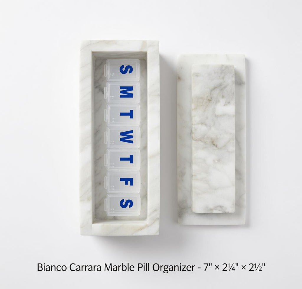 Handmade Bianco Carrara Marble Pill Box Organizer - Weekly Pill Case with Lid FREE SHIPPING