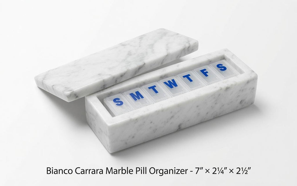 Handmade Bianco Carrara Marble Pill Box Organizer - Weekly Pill Case with Lid FREE SHIPPING