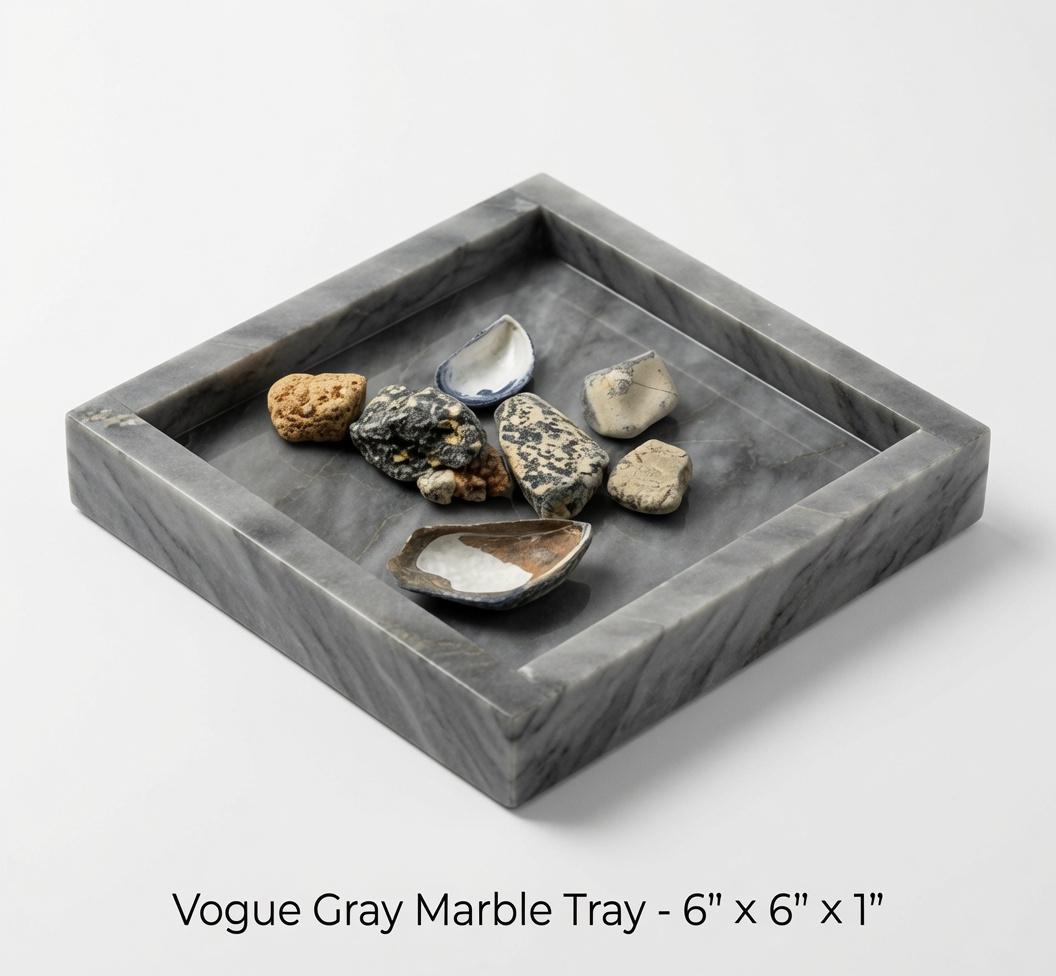 Handmade Vogue Gray Marble Tray 6" × 6" height 1", perfect for your nightstand, bathroom, or I use them as trinket tray.