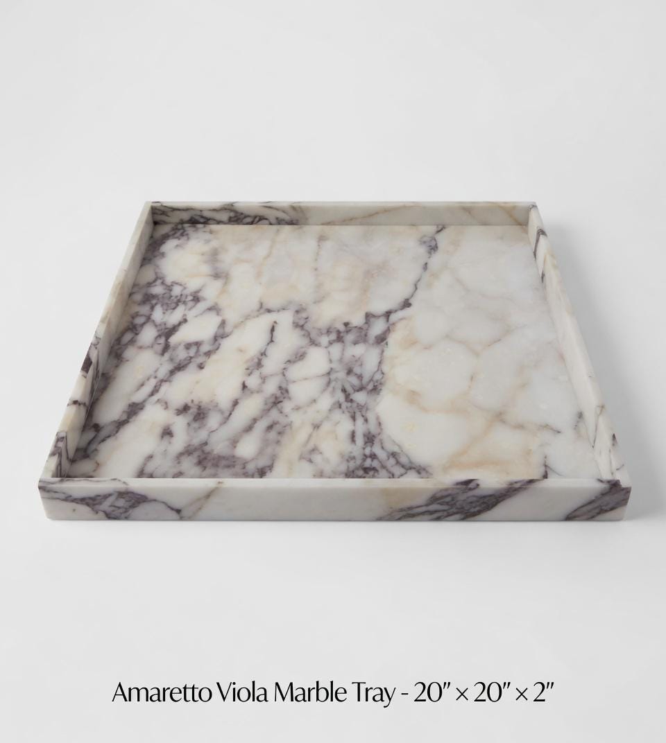 Amaretto Viola Marble Tray 20"×20" height 2", Elegant Purple & White Stone free shipping