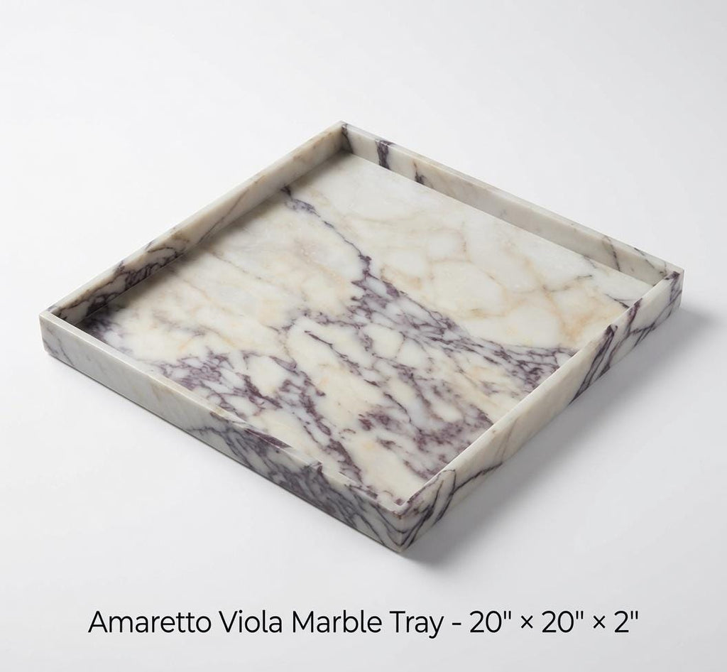 Amaretto Viola Marble Tray 20"×20" height 2", Elegant Purple & White Stone free shipping