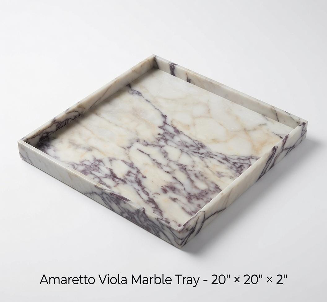 Amaretto Viola Marble Tray 20"×20" height 2", Elegant Purple & White Stone free shipping