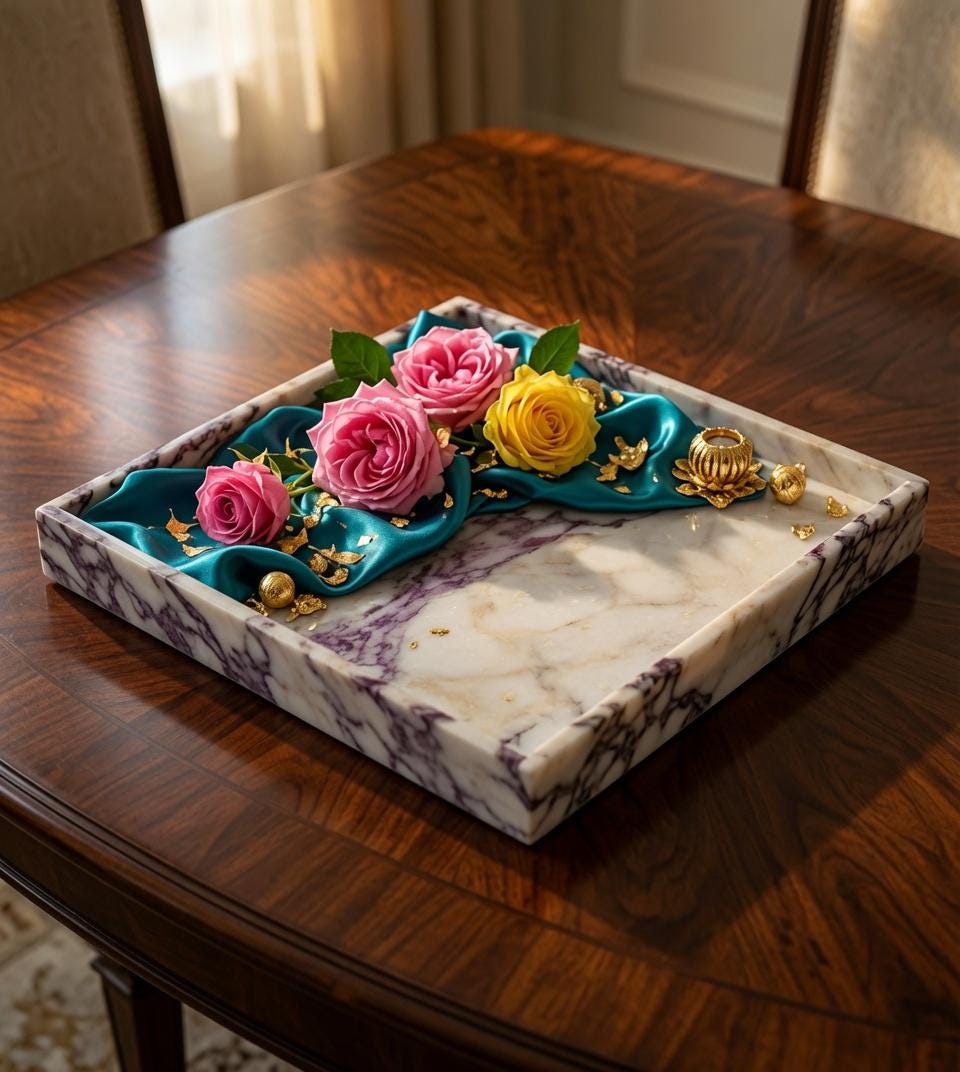 Amaretto Viola Marble Tray 20"×20" height 2", Elegant Purple & White Stone free shipping