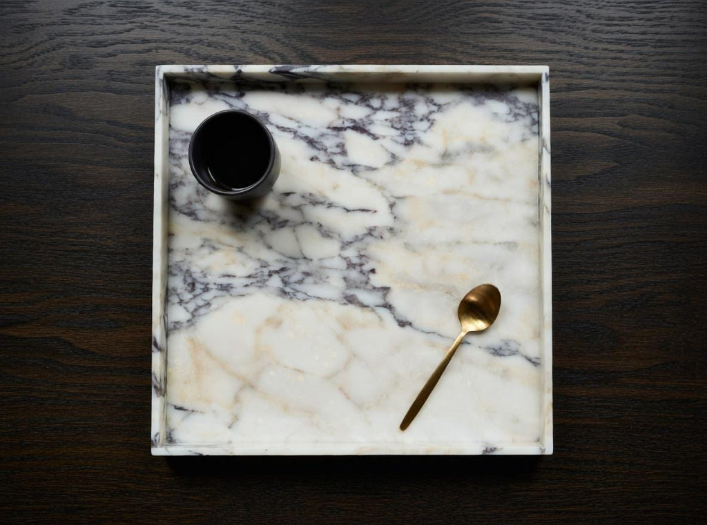 Amaretto Viola Marble Tray 20"×20" height 2", Elegant Purple & White Stone free shipping