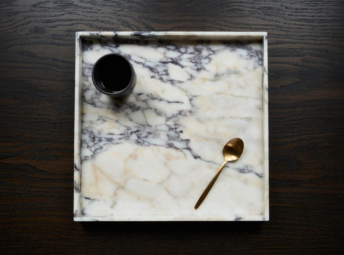 Amaretto Viola Marble Tray 20"×20" height 2", Elegant Purple & White Stone free shipping