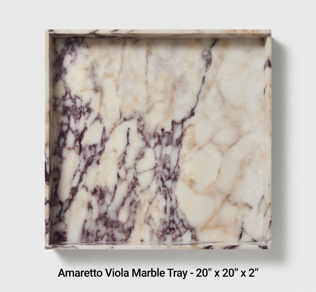 Amaretto Viola Marble Tray 20"×20" height 2", Elegant Purple & White Stone free shipping