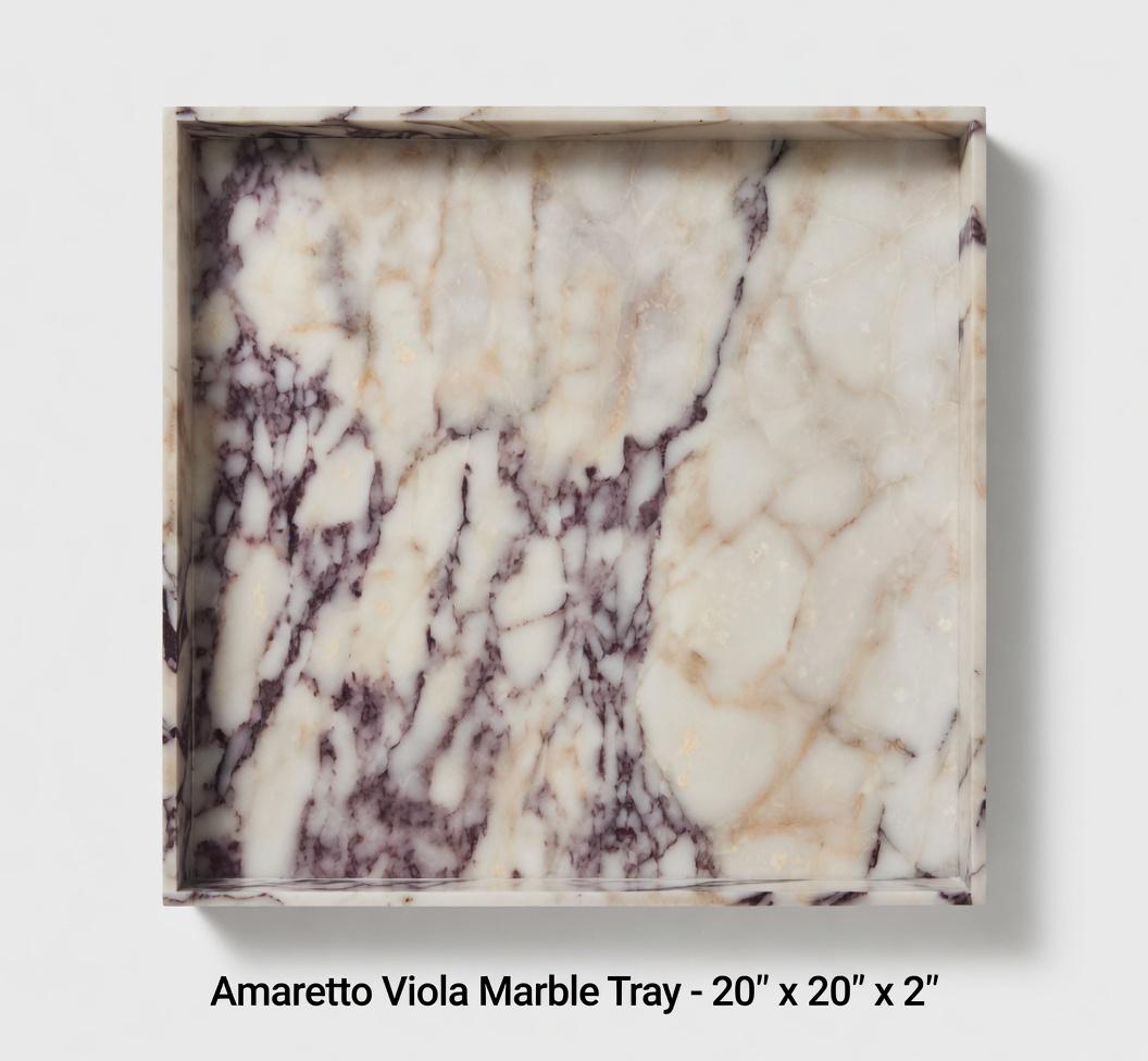 Amaretto Viola Marble Tray 20"×20" height 2", Elegant Purple & White Stone free shipping