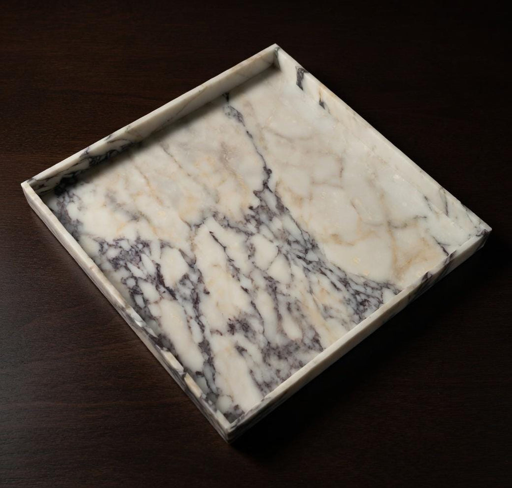 Amaretto Viola Marble Tray 20"×20" height 2", Elegant Purple & White Stone free shipping