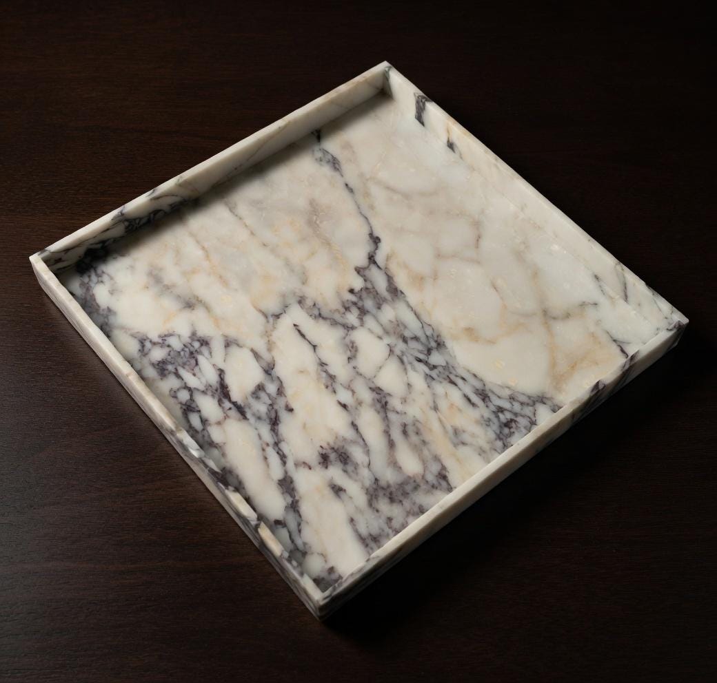Amaretto Viola Marble Tray 20"×20" height 2", Elegant Purple & White Stone free shipping