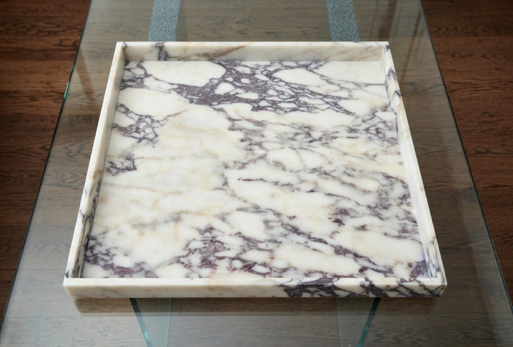 Amaretto Viola Marble Tray 20"×20" height 2", Elegant Purple & White Stone free shipping
